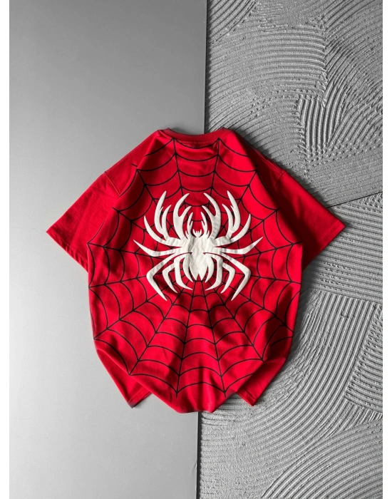 ÖRÜMCEK KABARTMA BASKI HS OVERSİZE TSHİRT KIRMIZI