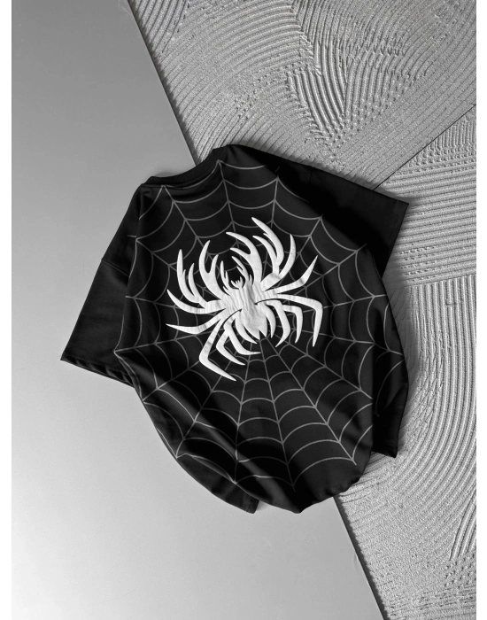 ÖRÜMCEK KABARTMA BASKI HS OVERSİZE TSHİRT SİYAH