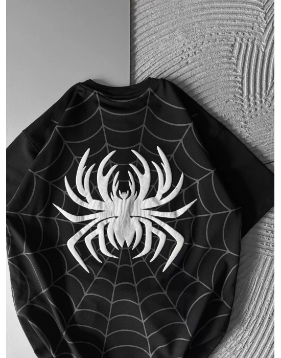 ÖRÜMCEK KABARTMA BASKI HS OVERSİZE TSHİRT SİYAH