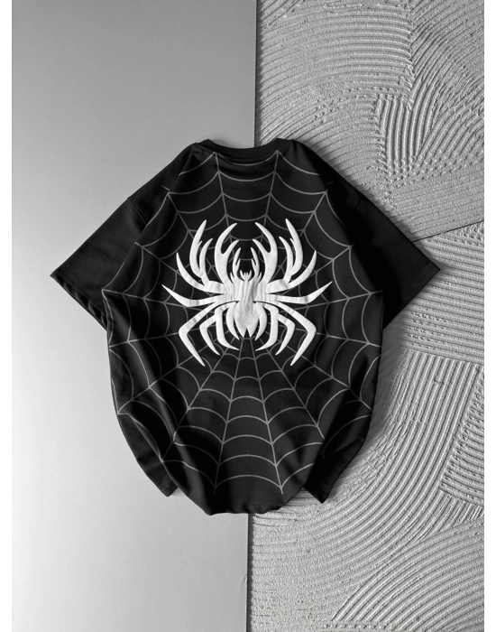 ÖRÜMCEK KABARTMA BASKI HS OVERSİZE TSHİRT SİYAH