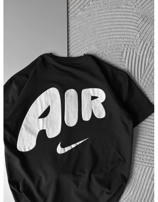 BİSİKLET YAKA KABARTMA AİR OVERSİZE TSHİRT SİYAH