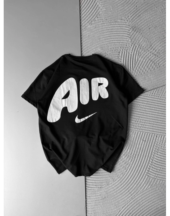 BİSİKLET YAKA KABARTMA AİR OVERSİZE TSHİRT SİYAH