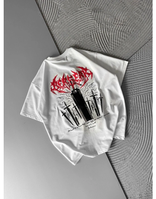 KABARTMA BASKI HS OVERSİZE TSHİRT BEYAZ