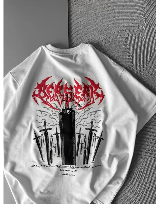 KABARTMA BASKI HS OVERSİZE TSHİRT BEYAZ