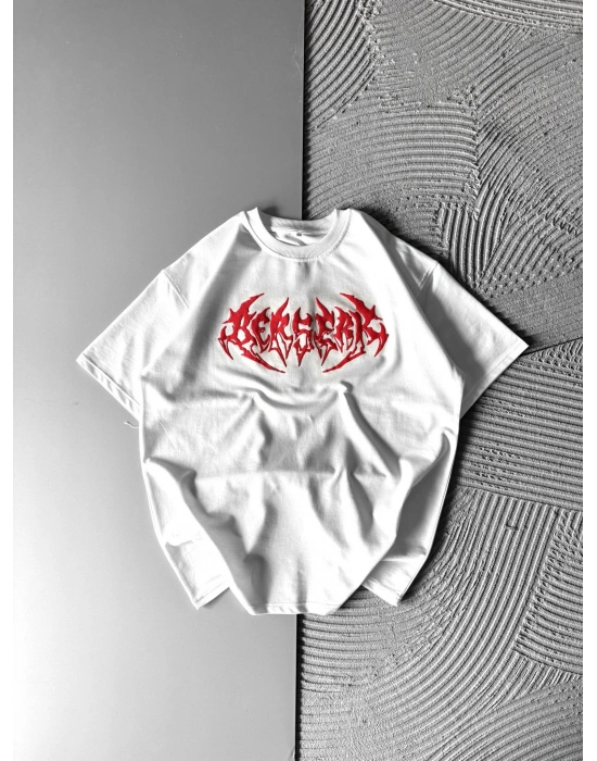 KABARTMA BASKI HS OVERSİZE TSHİRT BEYAZ