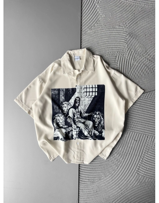 ASLAN DESENLİ OVERSİZE GÖMLEK