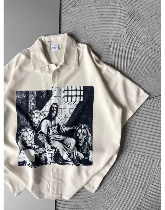 ASLAN DESENLİ OVERSİZE GÖMLEK