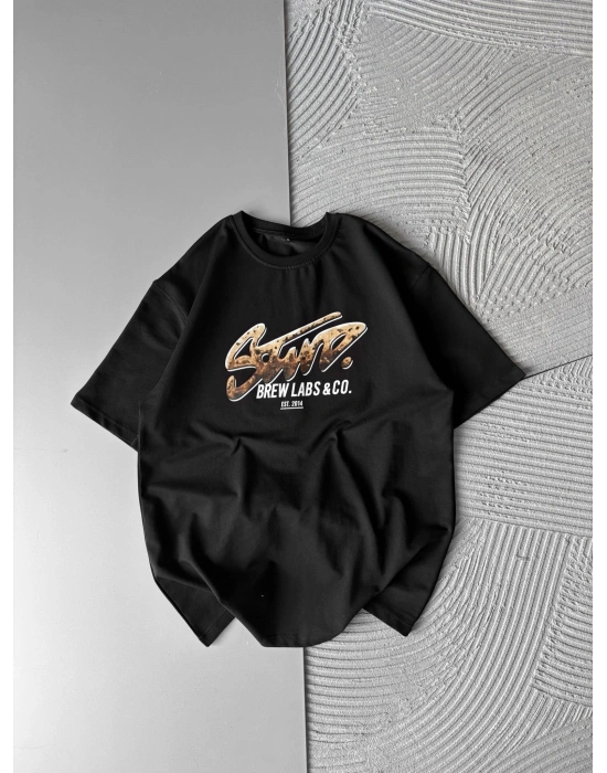 BREW LABS KAHVE BASKI OVERSİZE TSHİRT SİYAH