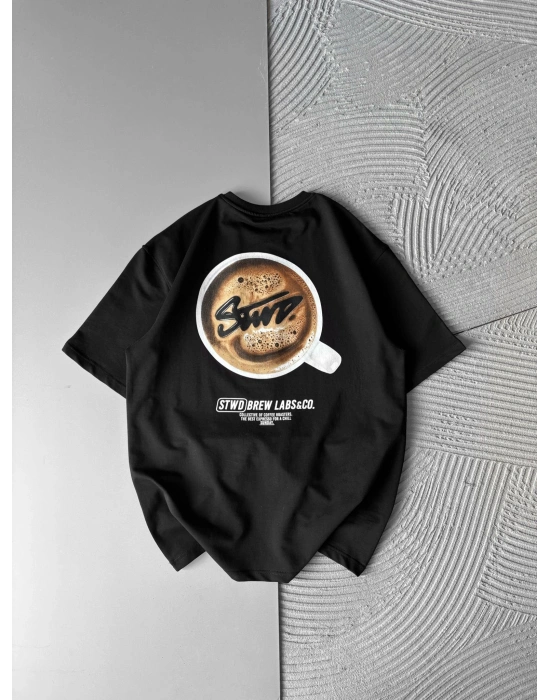BREW LABS KAHVE BASKI OVERSİZE TSHİRT SİYAH