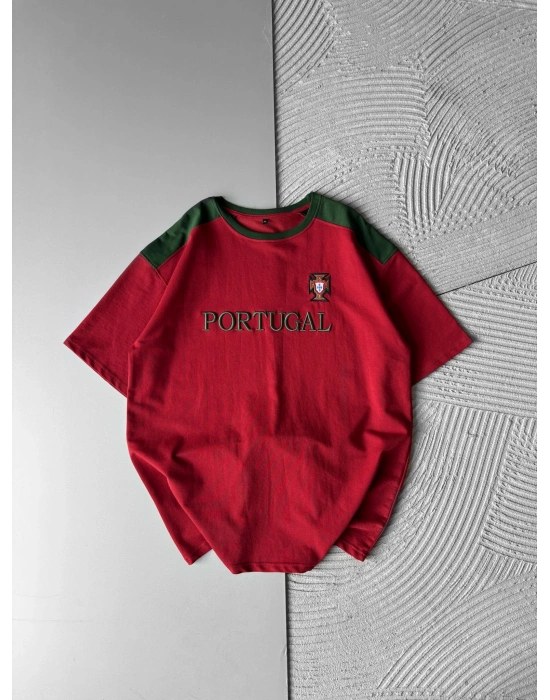 OMUZ RENKLİ TAKIM NAKIŞ OVERSİZE TSHİRT PORTEKİZ