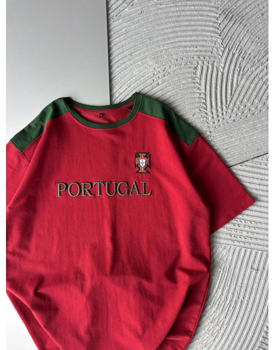 OMUZ RENKLİ TAKIM NAKIŞ OVERSİZE TSHİRT PORTEKİZ