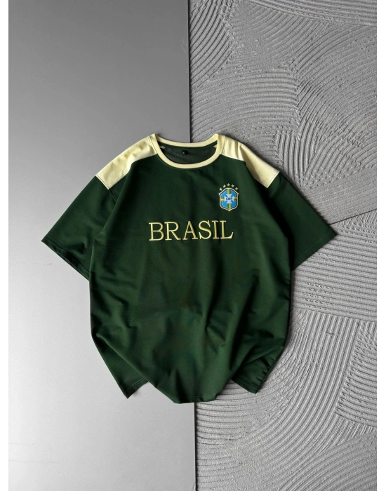 OMUZ RENKLİ TAKIM NAKIŞ OVERSİZE TSHİRT BREZİLYA