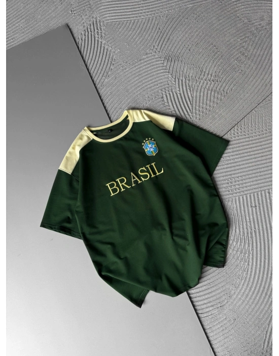 OMUZ RENKLİ TAKIM NAKIŞ OVERSİZE TSHİRT BREZİLYA