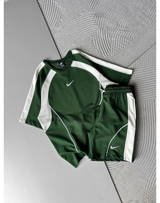 2 İPLİK KUMAS NK SERİTLİ NAKIŞLI ŞORTLU TAKIM YEŞİL