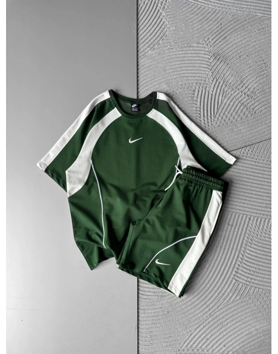 2 İPLİK KUMAS NK SERİTLİ NAKIŞLI ŞORTLU TAKIM YEŞİL