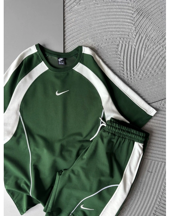 2 İPLİK KUMAS NK SERİTLİ NAKIŞLI ŞORTLU TAKIM YEŞİL