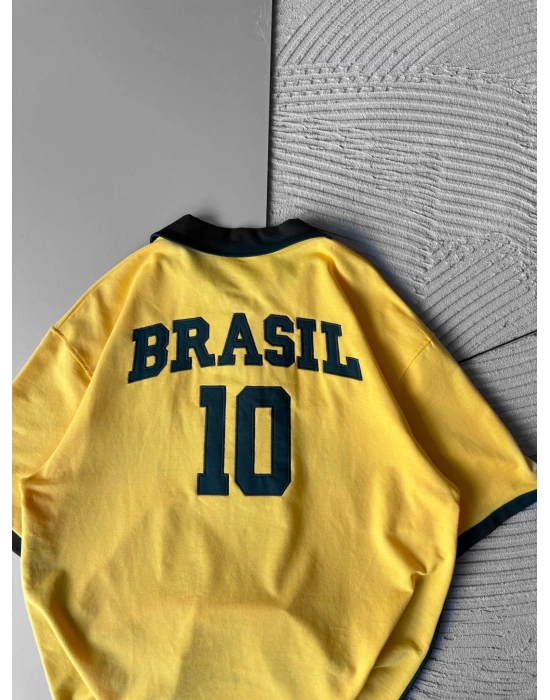 BRASİL 10 POLO YAKA OVERSİZE TSHİRT SARI