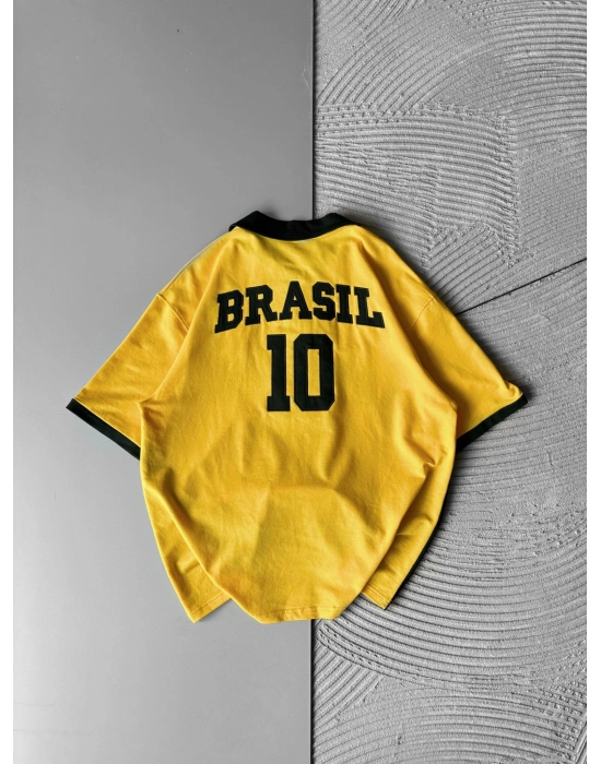 BRASİL 10 POLO YAKA OVERSİZE TSHİRT SARI