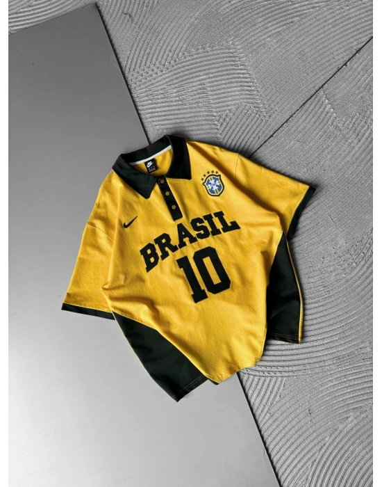 BRASİL 10 POLO YAKA OVERSİZE TSHİRT SARI