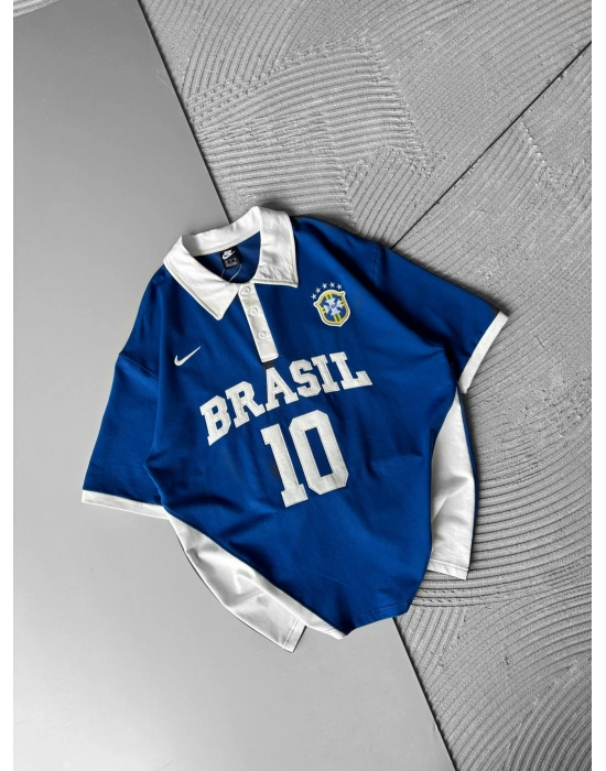 BRASİL 10 POLO YAKA OVERSİZE TSHİRT LACİ