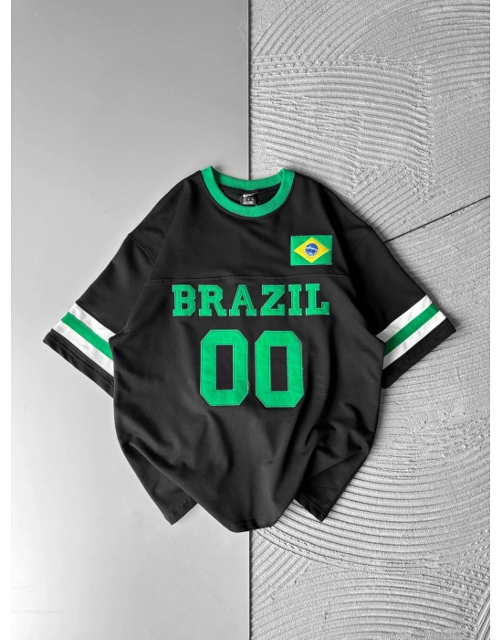 BRASİL 00 POLO YAKA OVERSİZE TSHİRT SİYAH
