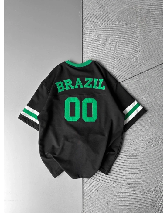 BRASİL 00 POLO YAKA OVERSİZE TSHİRT SİYAH