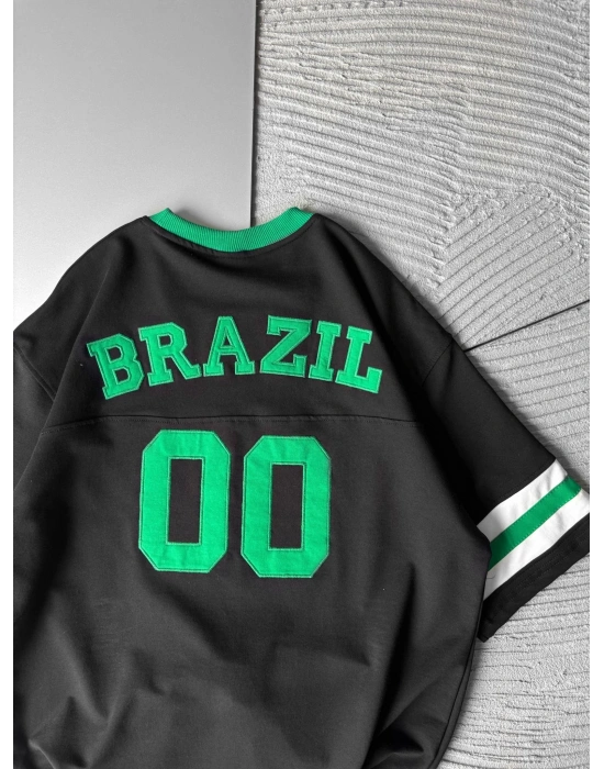 BRASİL 00 POLO YAKA OVERSİZE TSHİRT SİYAH