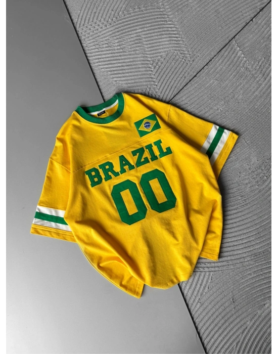BRASİL 00 POLO YAKA OVERSİZE TSHİRT SARI