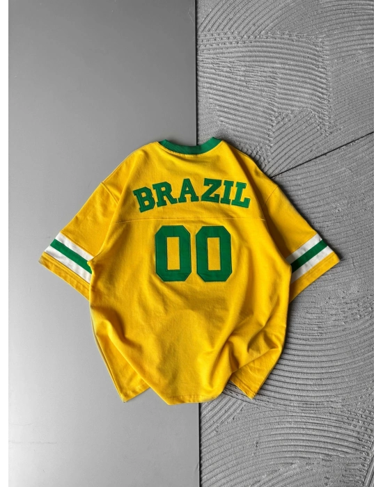 BRASİL 00 POLO YAKA OVERSİZE TSHİRT SARI