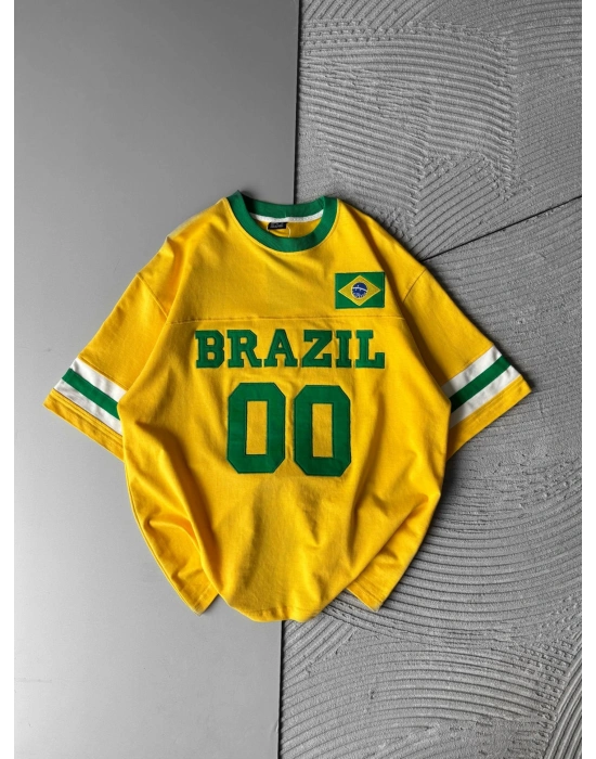 BRASİL 00 POLO YAKA OVERSİZE TSHİRT SARI