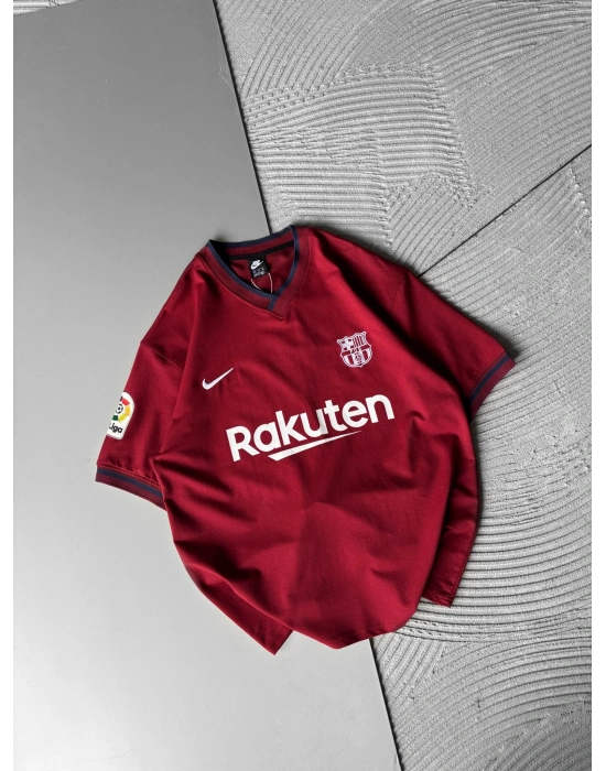 RAKU V YAKA BASKILI OVERSİZE TSHİRT BORDO