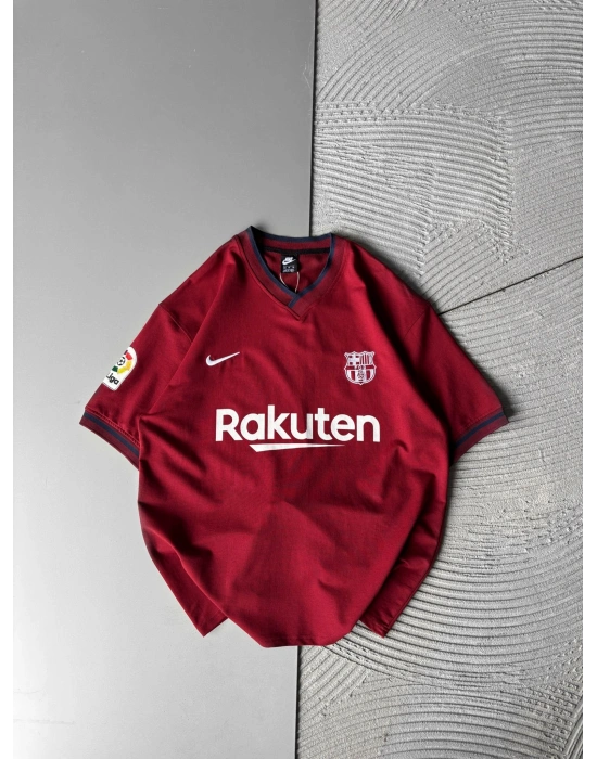 RAKU V YAKA BASKILI OVERSİZE TSHİRT BORDO