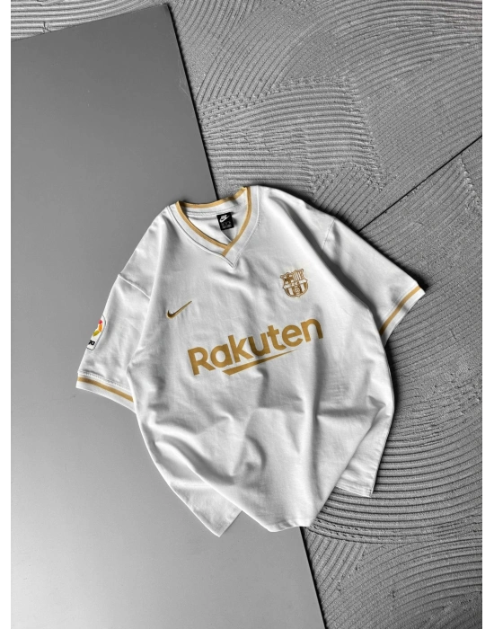 RAKU V YAKA BASKILI OVERSİZE TSHİRT BEYAZ