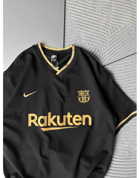 RAKU V YAKA BASKILI OVERSİZE TSHİRT SİYAH