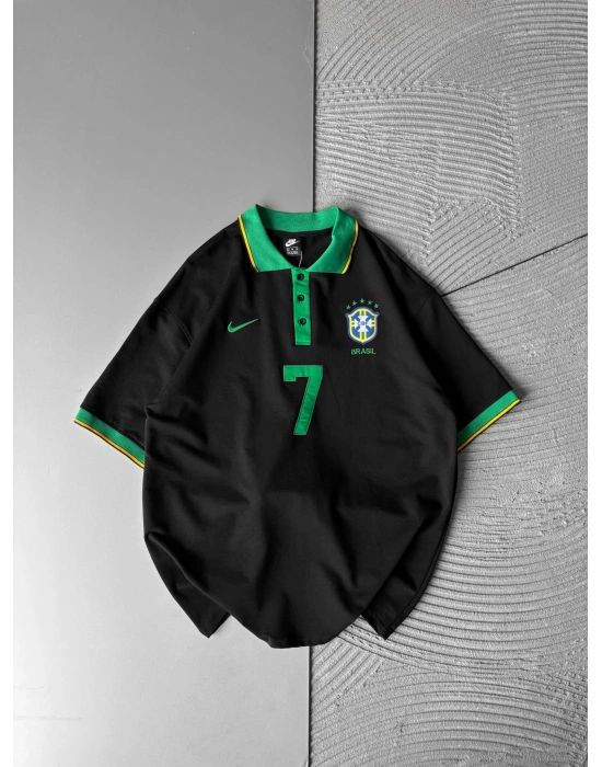 BRASİL 7 POLO YAKA OVERSİZE TSHİRT SİYAH
