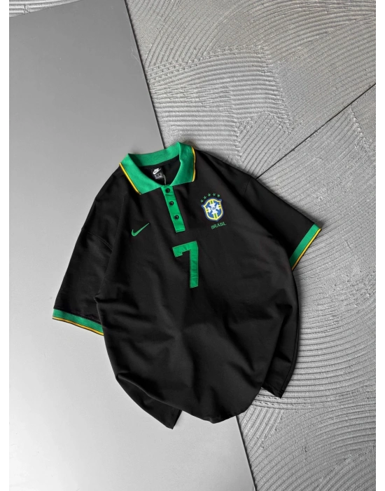BRASİL 7 POLO YAKA OVERSİZE TSHİRT SİYAH
