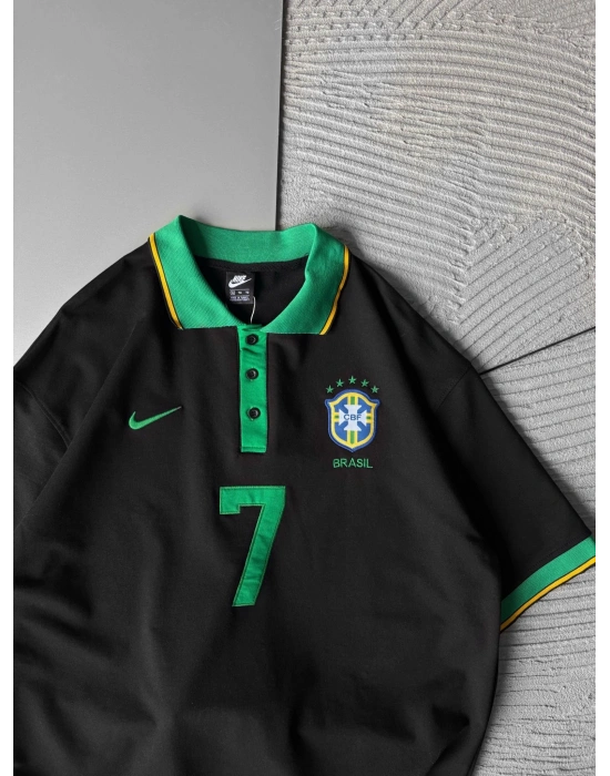 BRASİL 7 POLO YAKA OVERSİZE TSHİRT SİYAH
