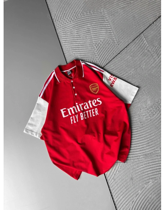 EFSANE KIRMIZI POLO YAKA OVERSİZE TSHİRT