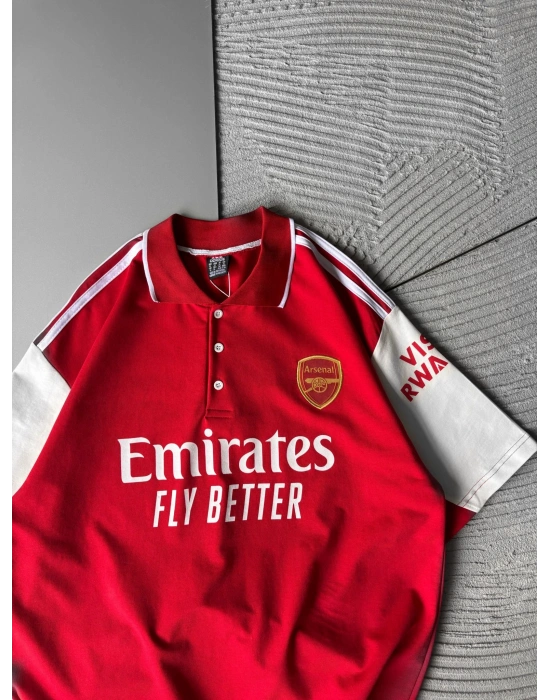 EFSANE KIRMIZI POLO YAKA OVERSİZE TSHİRT