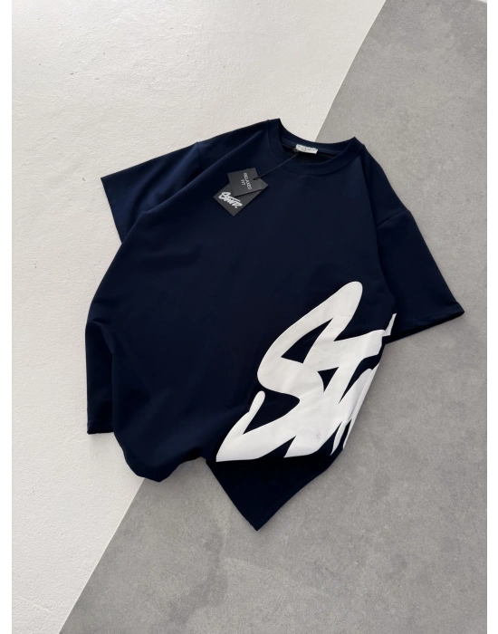 STW BEL BASKI BISIKLET YAKA OVERSIZE TSHIRT LACİ