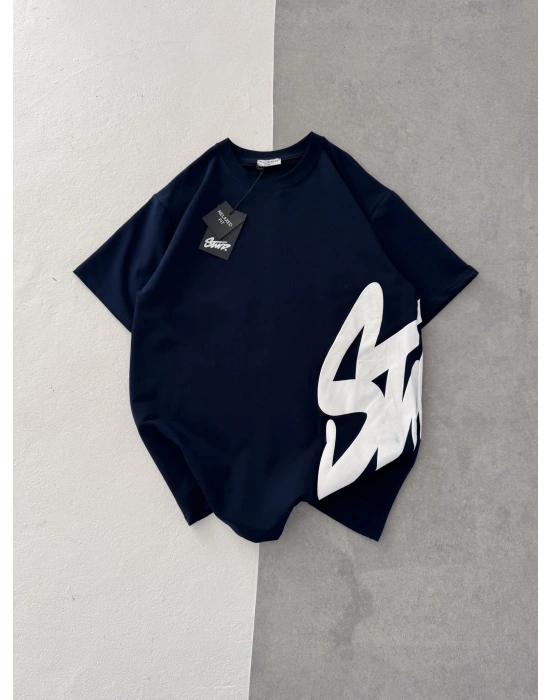 STW BEL BASKI BISIKLET YAKA OVERSIZE TSHIRT LACİ