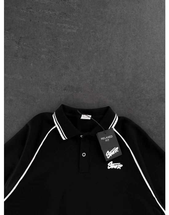 STW POLO YAKA BIYELI CP OVERSIZE TSHIRT SİYAH