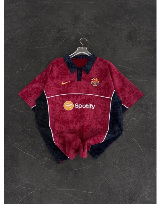 POLO YAKA YIKAMALI BARC SPOTY NAKIŞ OVERSIZE TSHIRT KIRMIZI