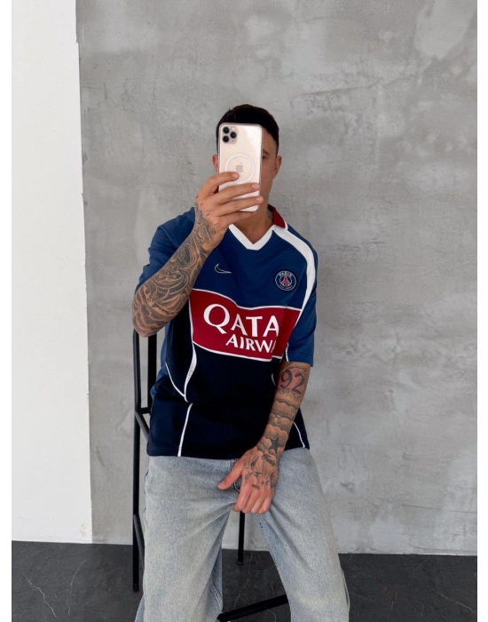 POLO YAKA BIYE PARÇALI KATAR NAKIŞ OVERSIZE TSHIRT