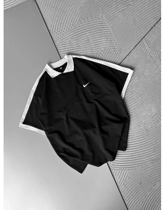 POLO YAKA KLASIK KOL SERIT OVERSIZE TSHIRT SİYAH