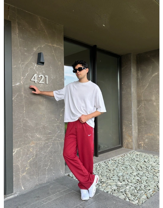 2 İPLIK KUMAŞ YANDAN BIYELI NK PACA LASTIK EŞOFMAN ALTI KIRMIZI