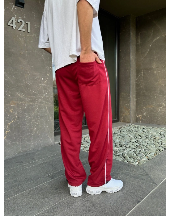 2 İPLIK KUMAŞ YANDAN BIYELI NK PACA LASTIK EŞOFMAN ALTI KIRMIZI