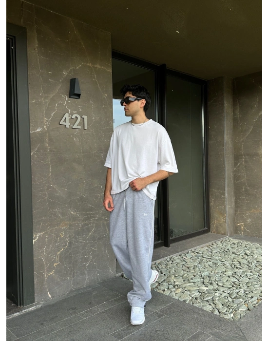 2 İPLIK KUMAŞ YANDAN BIYELI NK PACA LASTIK EŞOFMAN ALTI GRİ