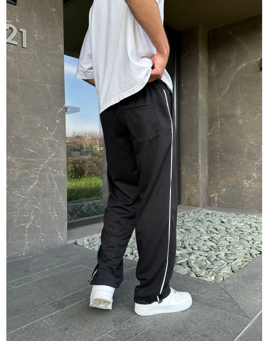 2 İPLIK KUMAŞ YANDAN BIYELI NK PACA LASTIK EŞOFMAN ALTI SİYAH