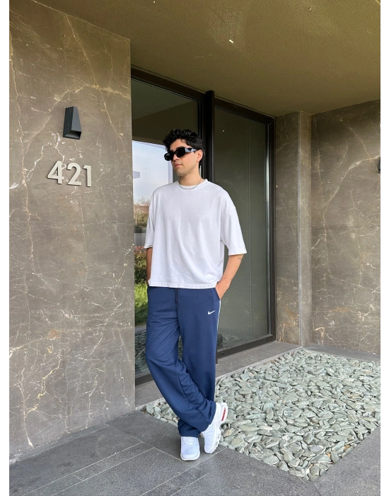 2 İPLIK KUMAŞ YANDAN BIYELI NK PACA LASTIK EŞOFMAN ALTI MAVİ